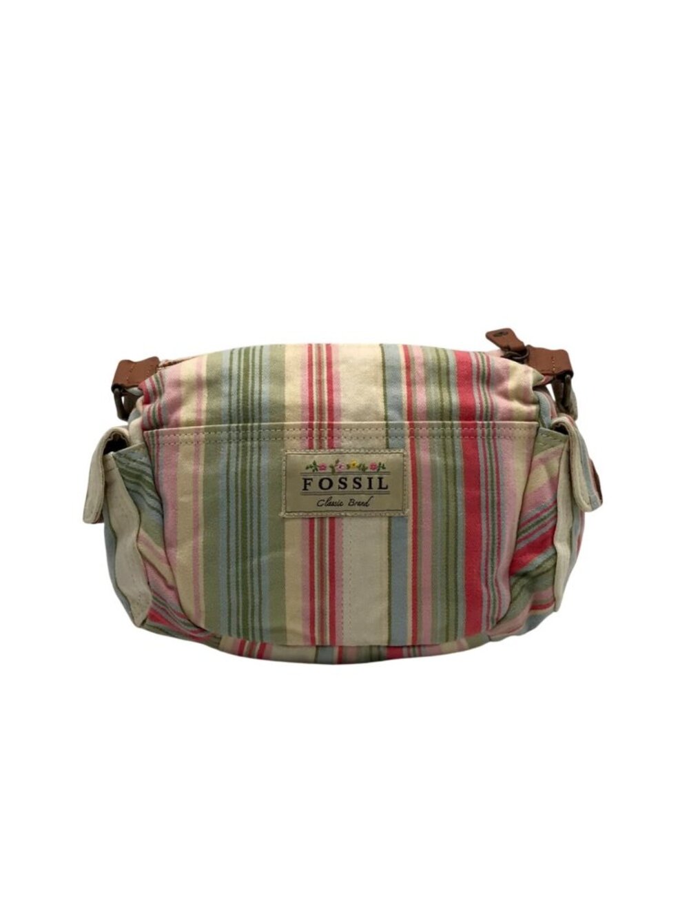 Fossil Multi-color Pastel Strip Canvas Crossbody Bag